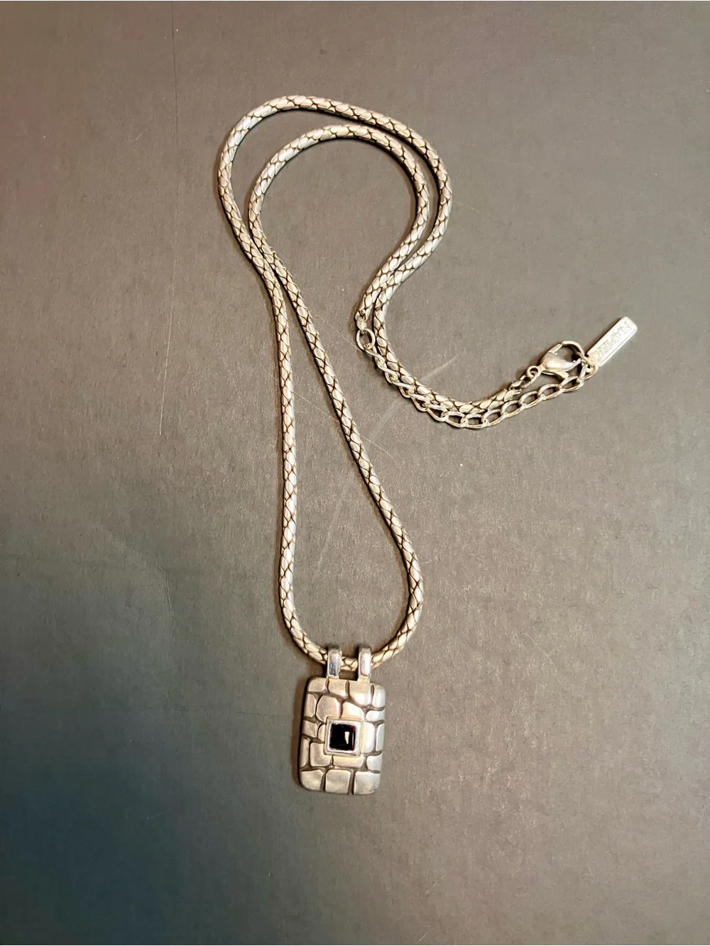 Napier Silver-Tone Textured Pendant Necklace with Black Accent